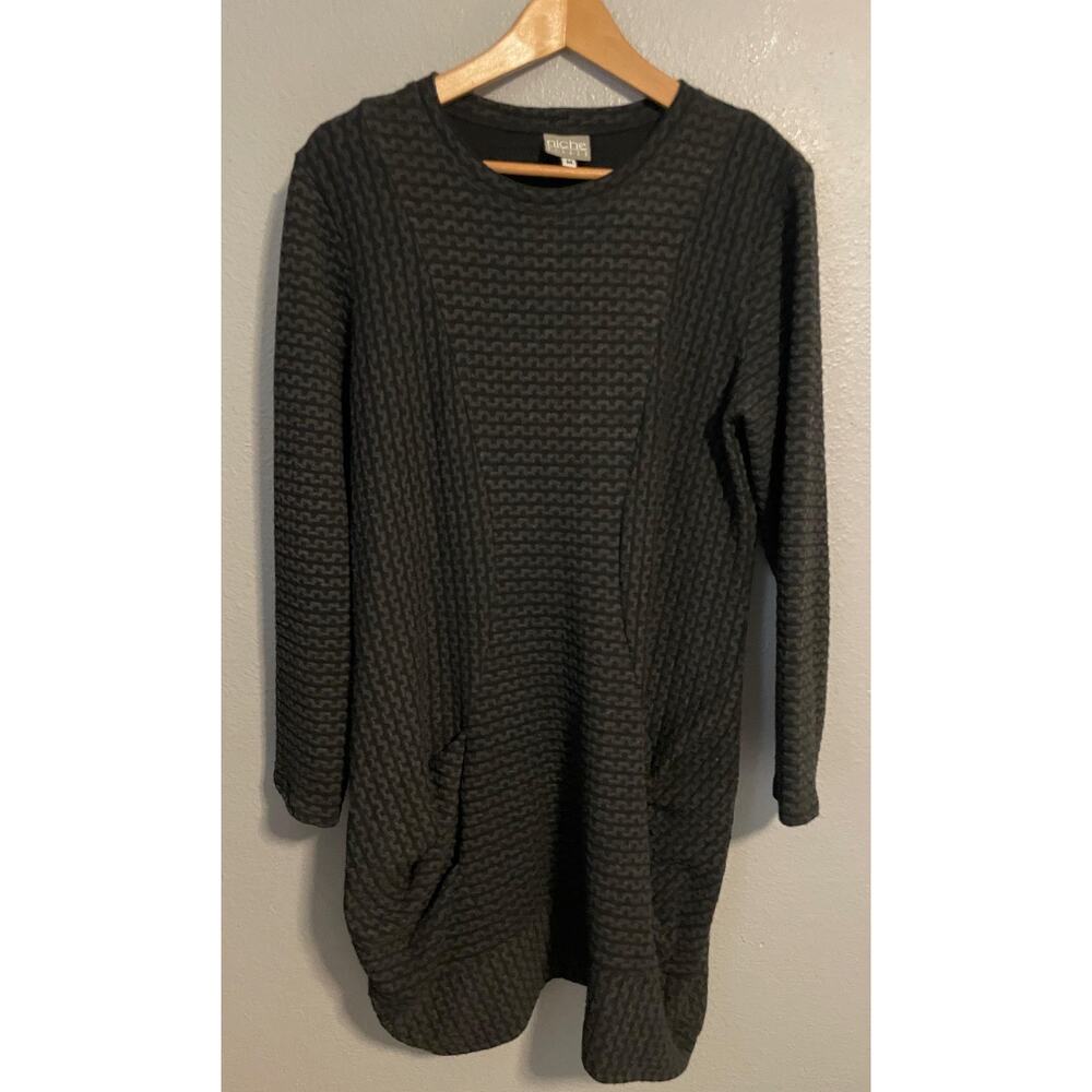 Niche By Nilgun Derman Tunic Sweater Womens Medium Dark Gray Black Stretch Cozy